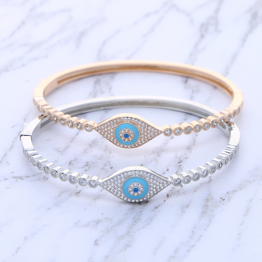 Evil Eye Charm Bangle Bracelets Turkish Fatima Hand Cubic Zirconia Tennis Chain Bangles for Women Z250910