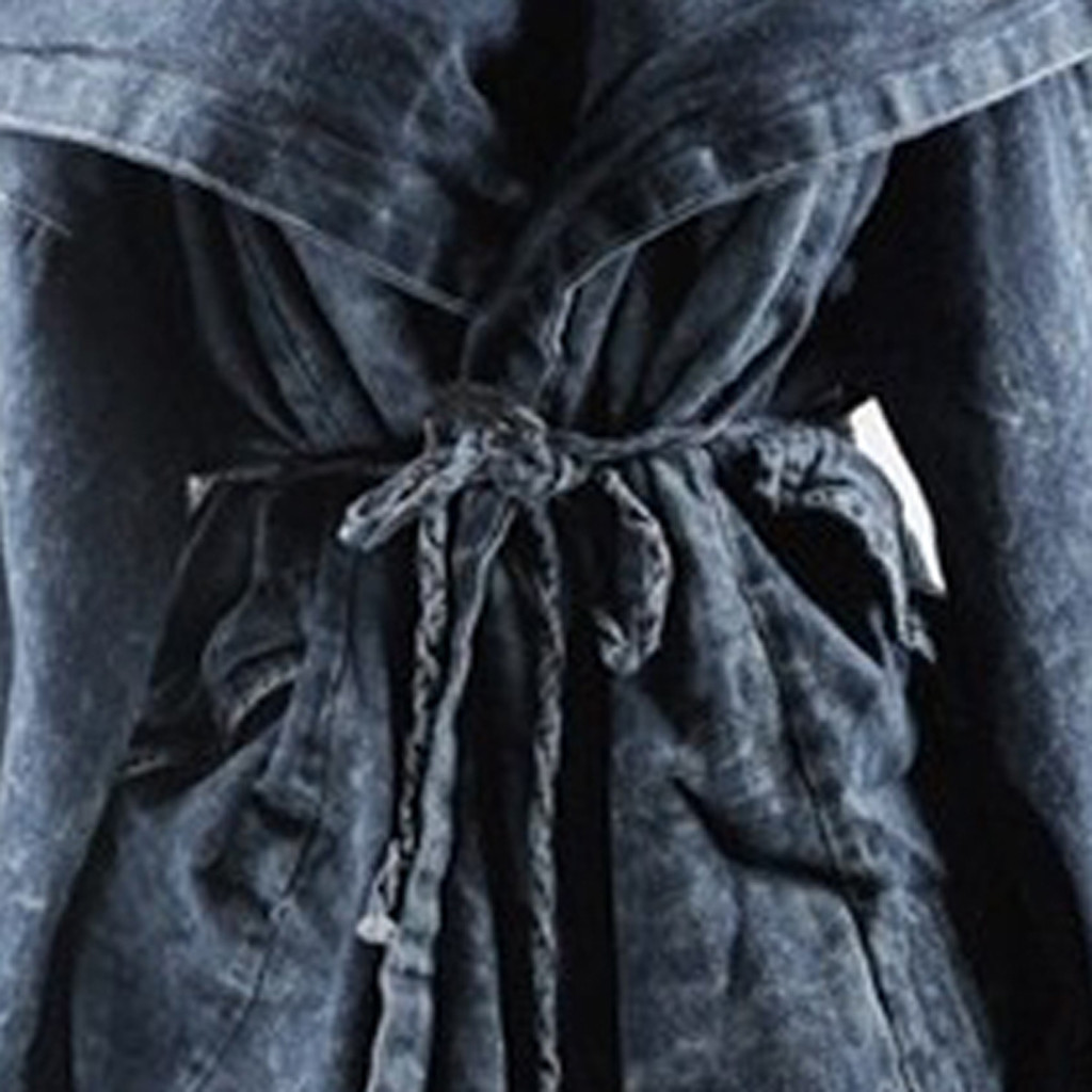 Women's Denim Coat Autumn Spring Warm Hoodie Outerwear Lace Up Hooded Jeans Jackets Long Loose Coats chamarras para hombre##5 201126