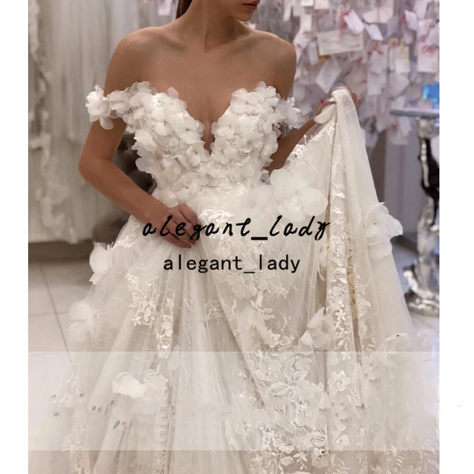 Sweetheart Sexy beach Bridal Dresses 2022 handmade 3D floral Princess boho Wedding Gowns Off the Shoulder Vestidos de Boda