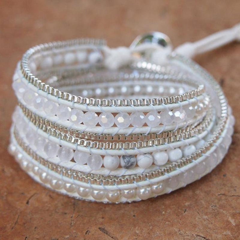 Natural Stones Freshwater Pearls Wrap Bracelets Stylish 3 Layers Stainless Steel Chain Howlite White Jade Beads Bracelet Femme
Natural Stones Freshwater Pearls Wrap Bracelets Stylish 3 Layers Stainless Steel Chain Howlite White Jade Beads Bracelet Femme