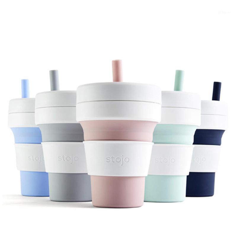 

STOJO CUP Folding Silicone Portable Silicone coffee cup multi-function folding silica Office travel Essential1, Small steel blue 355
