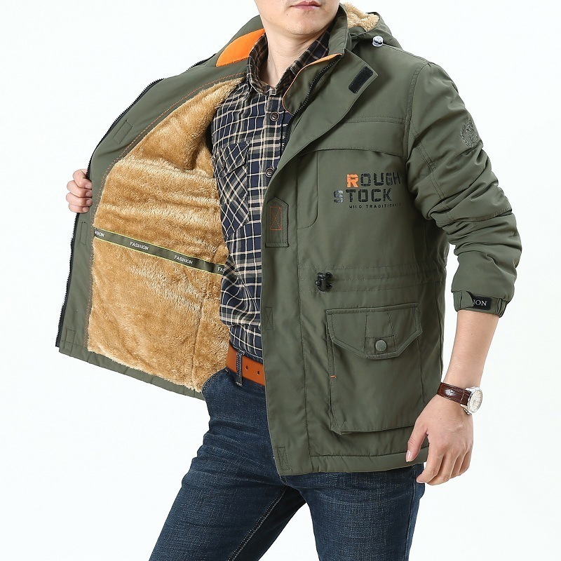 Winter Men Casual Plus Velvet Windbreaker Jacket Fashion Men Outdoor Cotton Padded Coat Winter Thick Warm Down Parka Jacket 201127
