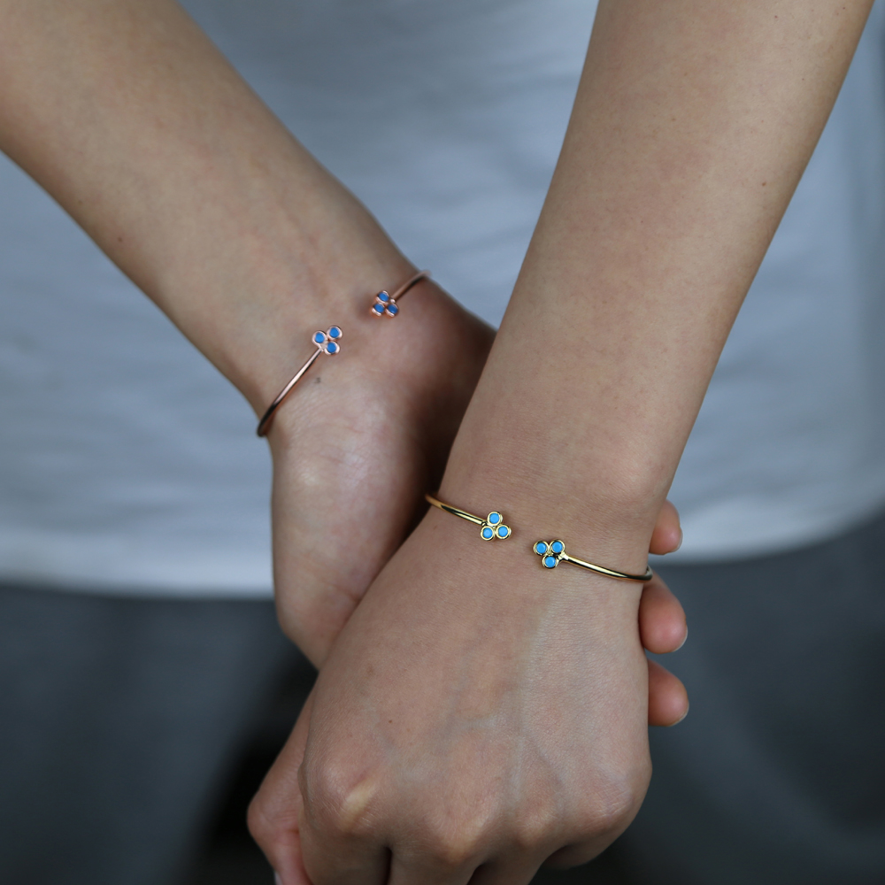 Simple round tube Bangle Bracelet Jewelry With Gold Silver Color Plated Open Band Enamel Flower Leaf Charm Free size Bangle