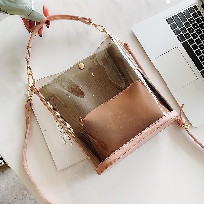 Summer transparent handbag women Beach Bag PVC Ladies Crossbody Bags Bucket Shoulder bag for Female Handbags and Purses 2PCS/SET, Black
Summer transparent handbag women Beach Bag PVC Ladies Crossbody Bags Bucket Shoulder bag for Female Handbags and Purses 2PCS/SET, Black