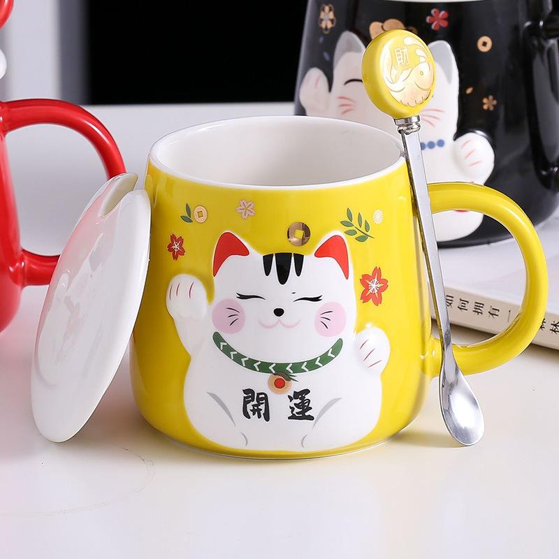 350ML Creative Lucky Cat Ceramic Mug Festive Style Cup Couple Milk Breakfast Mugs with Lid Spoon Handle Korean Cute Cat Cups, Black
350ML Creative Lucky Cat Ceramic Mug Festive Style Cup Couple Milk Breakfast Mugs with Lid Spoon Handle Korean Cute Cat Cups, Black