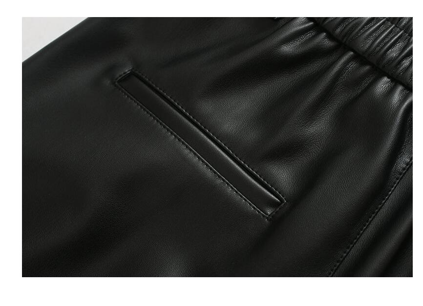 New design womens european fashion high elastic waist PU leather harem loose long pants plus size S M L