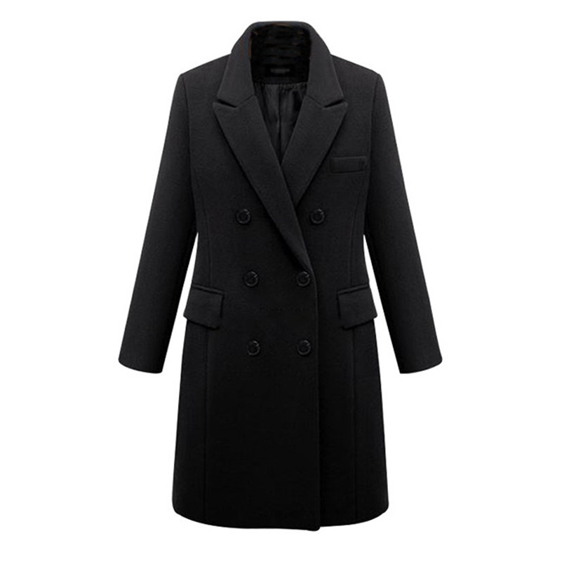 Plus Size Autumn Winter Women Casual Solid Wool Jackets Blazers Female Elegant Double Breasted Long Coat Ladies Cloth Y201001