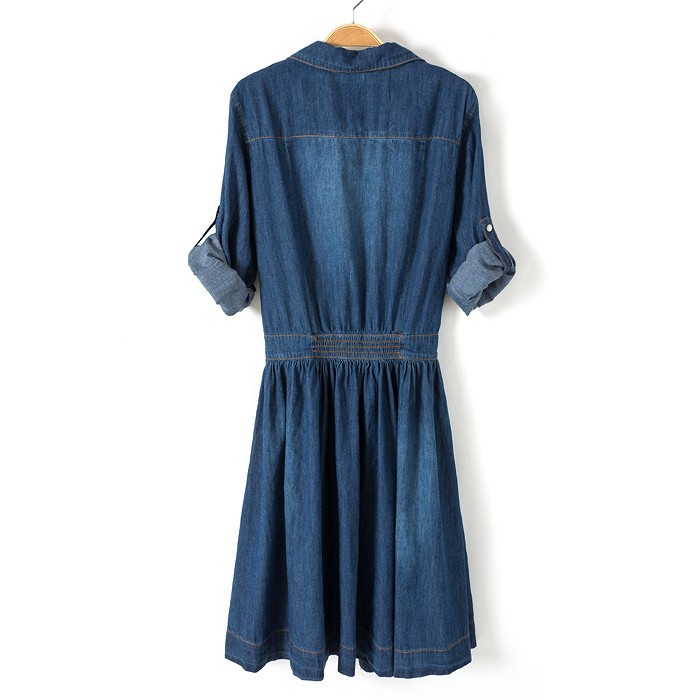 Wholesale- autumn new plus size woman clothing, female fashion loose casual denim dress, three quarter sleeve one-piece dress