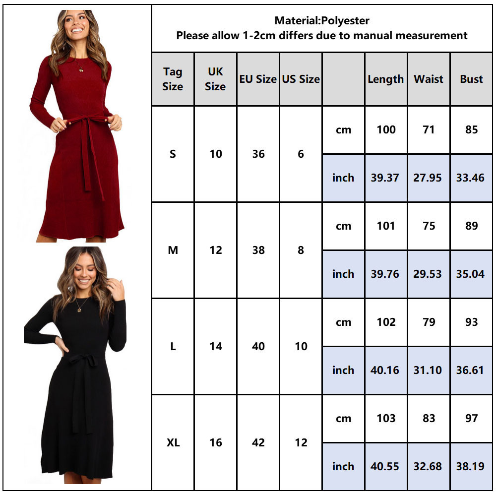 Solid Color Winter Casual Dresses Women Long Sleeve Belt Black Red Dress Autumn Lady Knee-Length Stretch Bandage Dress T200519