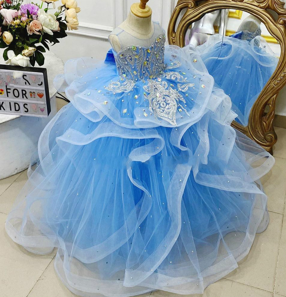 lace crystals flower girl dresses ball gown sheer neck little girl wedding dresses cheap communion pageant dresses gowns zj710