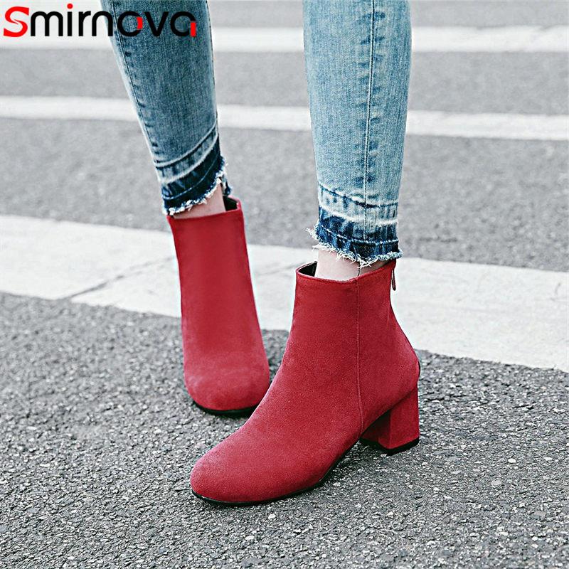 Smirnova new hot 2020 winter boots arrival butterfly knot women boots round toe high heels solid ankle high heel, Beige