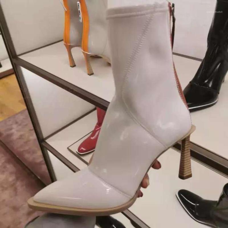 Trendy Runway Ladies High Heels Patent Leather Ankle Boots Pointed Toe Back Zip Stretch Socks Booties Shoes Woman Femmes Bottes1, As picture
Trendy Runway Ladies High Heels Patent Leather Ankle Boots Pointed Toe Back Zip Stretch Socks Booties Shoes Woman Femmes Bottes1, As picture