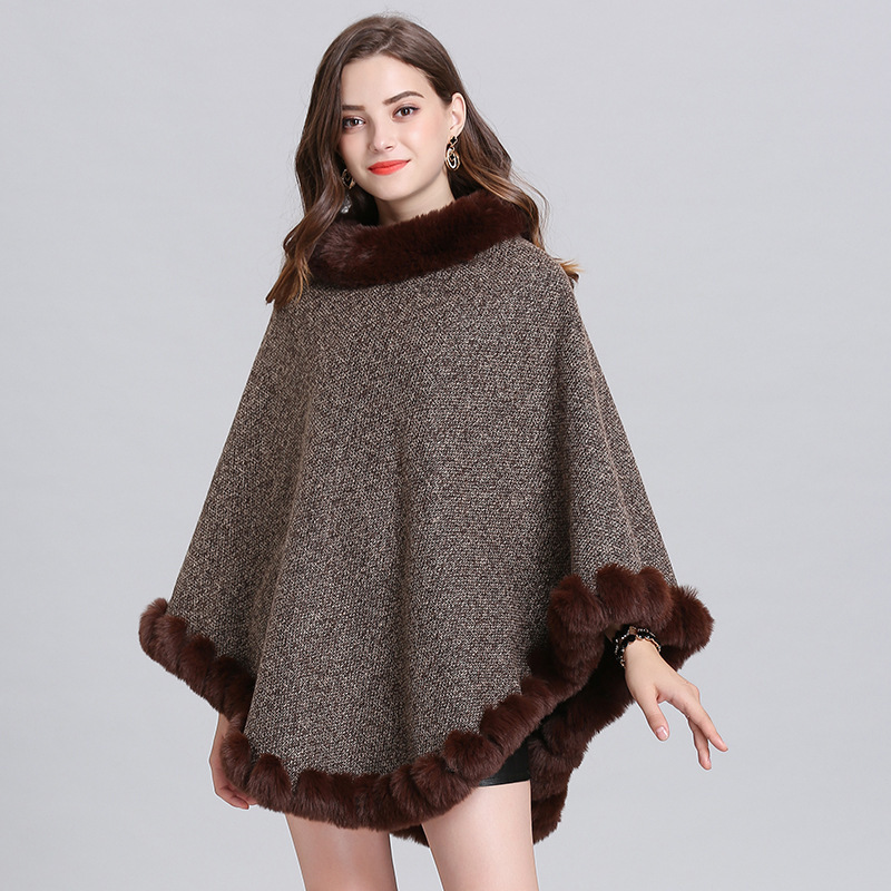 SWONCO Round Neck With Fur Winter Coat For Woman Female Fashion Wool Cat Poncho And Cape Winter Cloak For Woman Jackets 201214