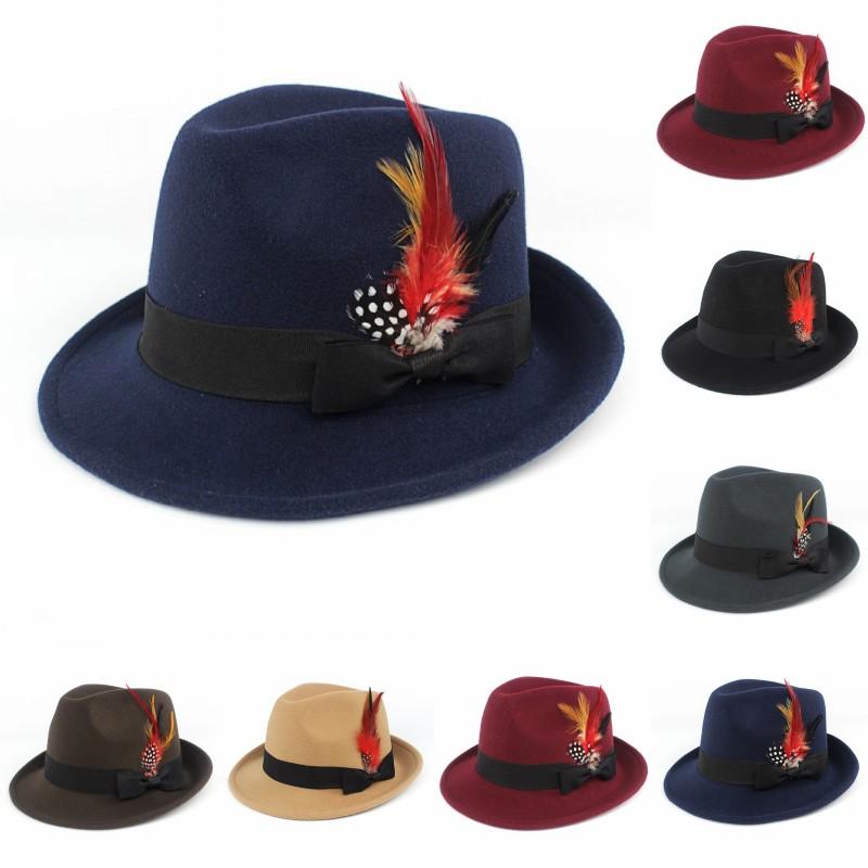 Fedora Jazz Hats Imitation Woolen Cloth Men Women Caps Gentleman Formal Warping Brim Bow Chicken Feather Trilby Hat, Pls remark
Fedora Jazz Hats Imitation Woolen Cloth Men Women Caps Gentleman Formal Warping Brim Bow Chicken Feather Trilby Hat, Pls remark