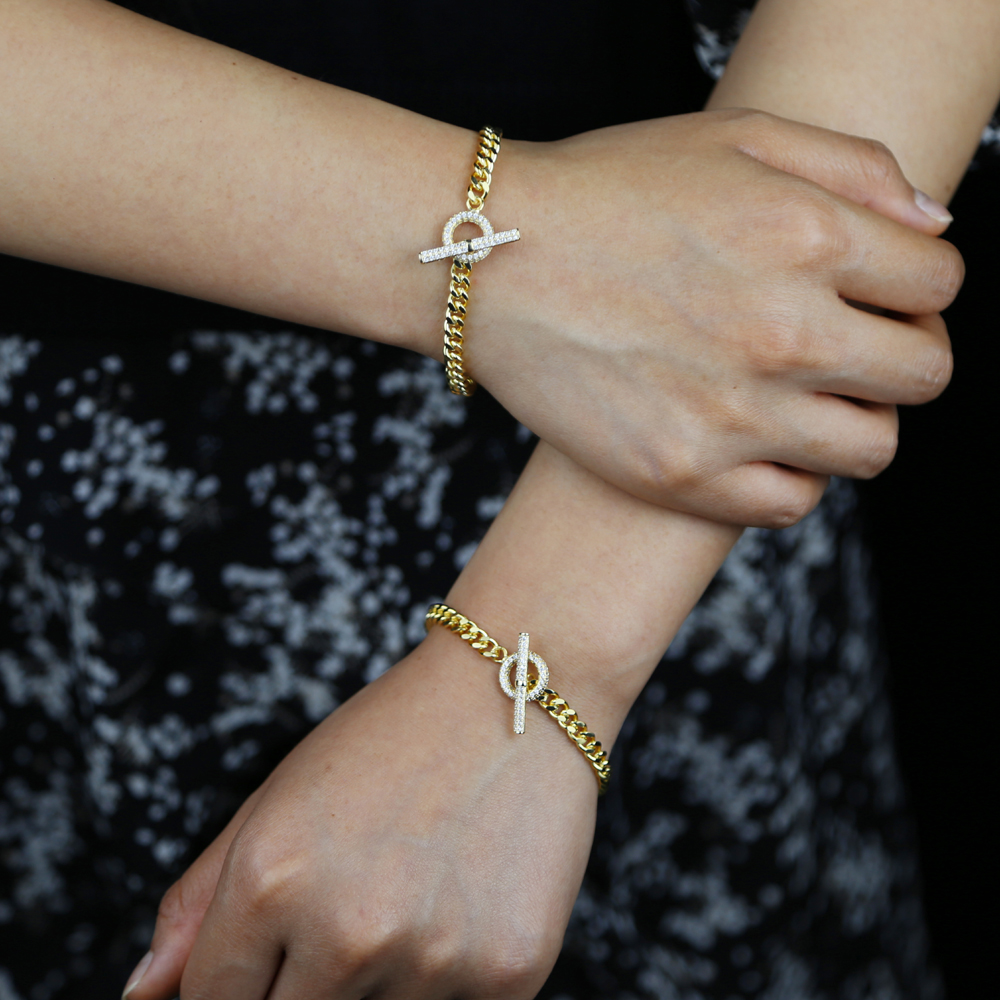 New style Toggle Clasp 5mm cuban chain Bracelets For Women Girls Cz Paved Punk Charm Geometric Circle Bar Chain Necklace jewelry Wholesale