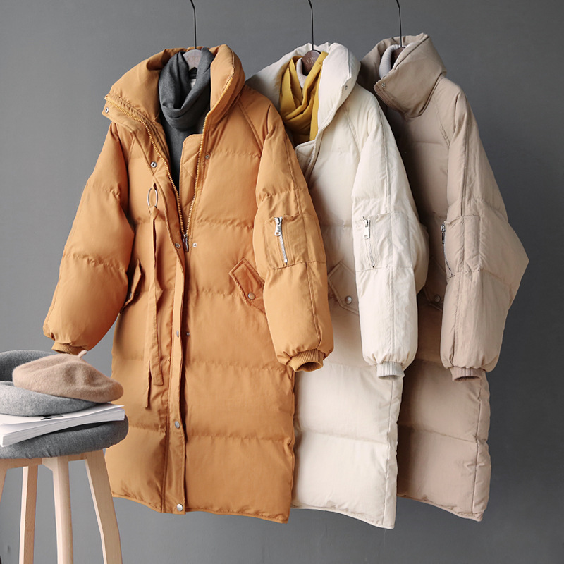 New Winter Jacket Long Padded Over-the-Knee Women Korean-Style Loose Down Cotton Coat Cotton-Padded Clothes 201217