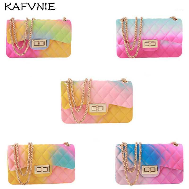 

KAFVNIE Children's Women Jelly Handbag 17 cm Rainbow Color Girls PVC Candy Shoulder Bag Summer Silicon Tote Beach Satchel bag1, Rainbow colors b