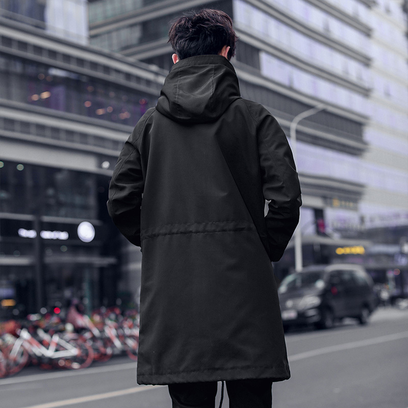 Men's jacket Spring and autumn new fashion hooded long coat windbreaker men's solid color loose jacket large size men's clothing T20050