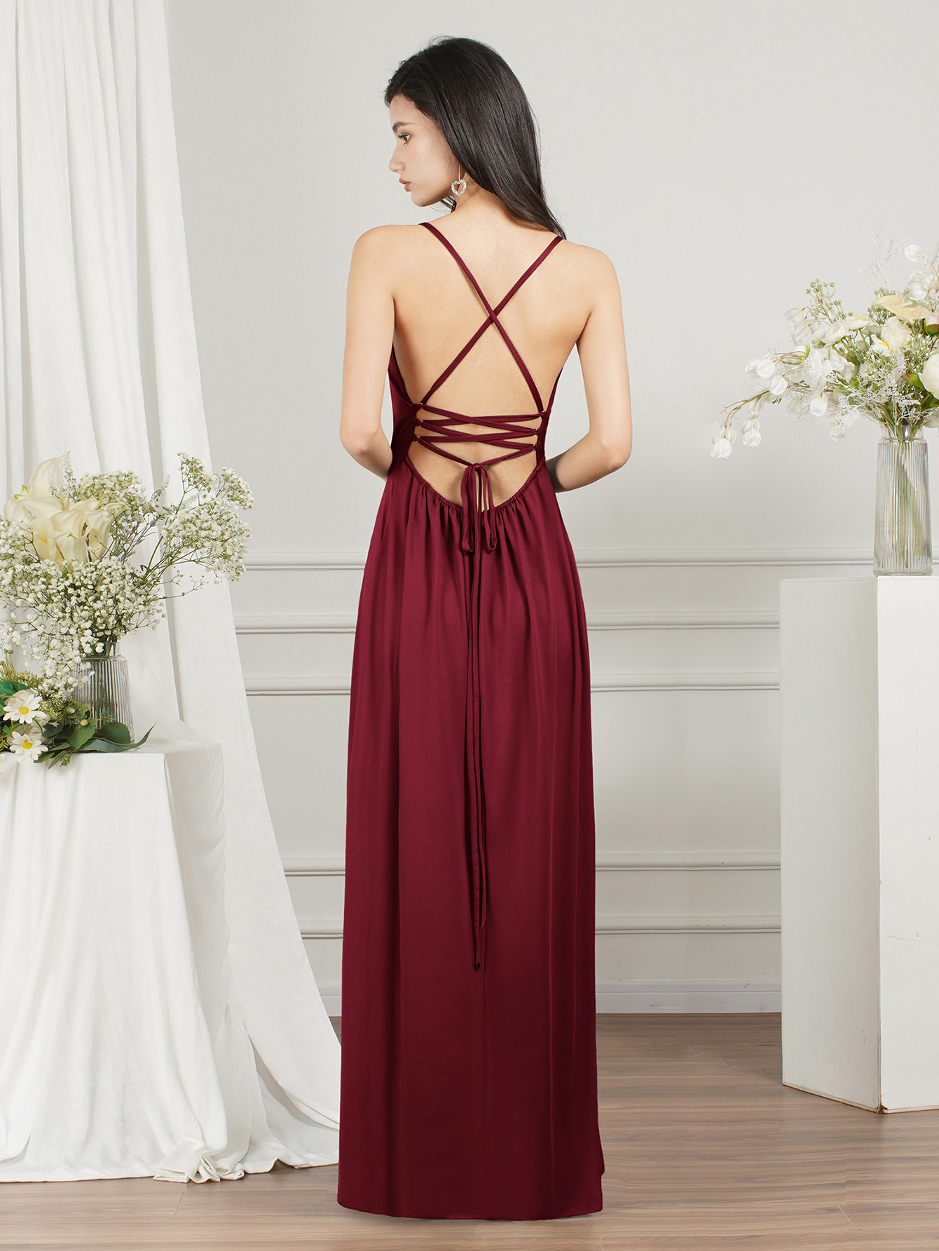 Sexy Deep V Neck Party Dress Women Backless High Split Bridesmaid Dress Gowns Evening Dress In Stock cps3008