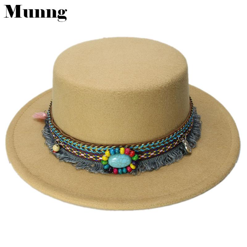 Munng Fashion Women Ladies Wool Boater Hat Wide Brim Sailor Pork Pie Cap Flat Top Bowler Bohemia Tassel Ribbon Band, Black
Munng Fashion Women Ladies Wool Boater Hat Wide Brim Sailor Pork Pie Cap Flat Top Bowler Bohemia Tassel Ribbon Band, Black