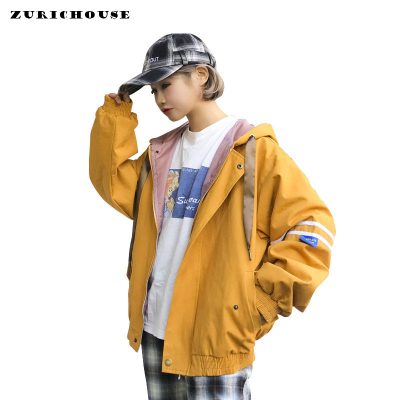 ZURICHOUSE Harajuku Jackets Women's Spring 2019 New Long Sleeve Hooded Basic Coat Loose All-match Bomber Jacket Female T200319