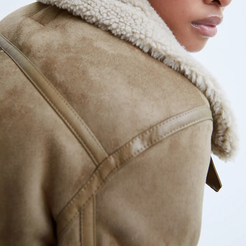 AORRYVLA New Fashion Suede Sheepskin Coat For Women Winter Full Sleeve Turn Down Collar Faux Leather Lambswool Biker Jacket 201030