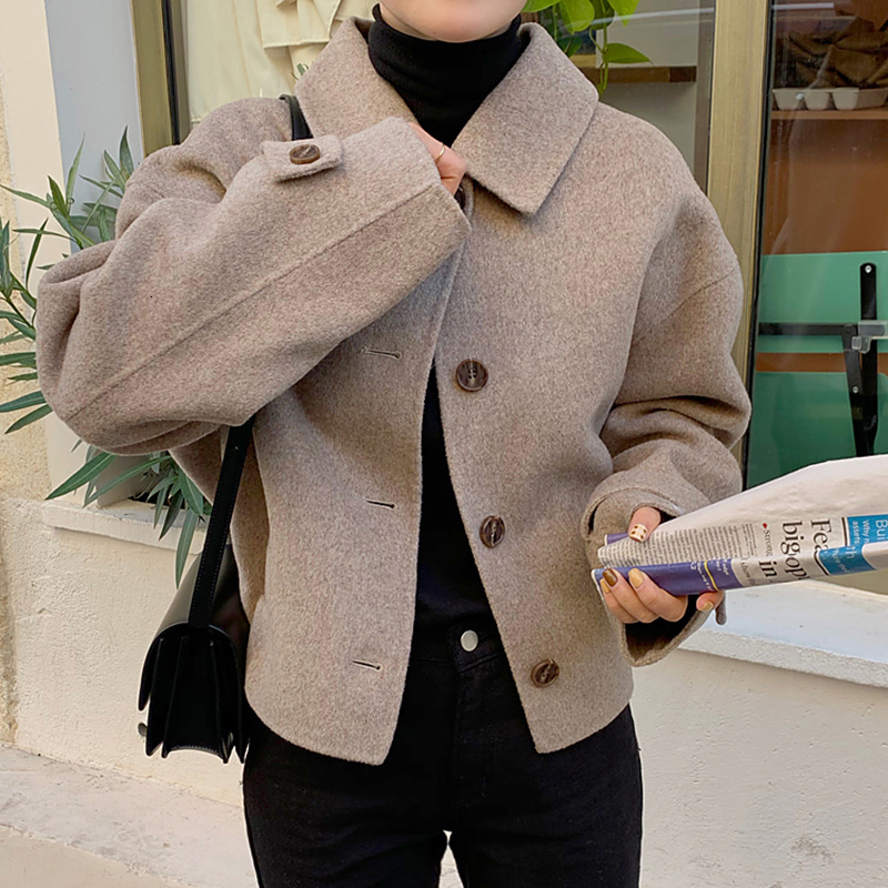 Women's Solid Color Short Coat - Casual Loose Fit, Lapel Collar, Single Breasted Streetwear Jacket | SHENGPALAE Fv484 B4