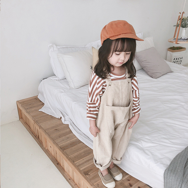 baby girls corduroy loose overalls Spring Korean style cute clothes kids casual all-match suspender trousers bib pants G051 201128