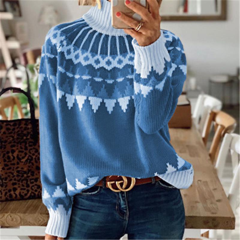 Ladies Snowflake Pattern Sweater Fashion Trend Long Sleeve High Neck Knitted Pullover Tops Designer Female Winter Christmas Casual Sweater, Blue
Ladies Snowflake Pattern Sweater Fashion Trend Long Sleeve High Neck Knitted Pullover Tops Designer Female Winter Christmas Casual Sweater, Blue