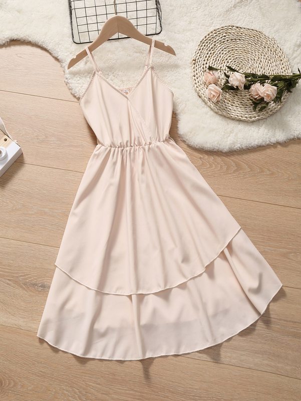 Girls Overlap Collar Layered Hem Cami Dress SHE