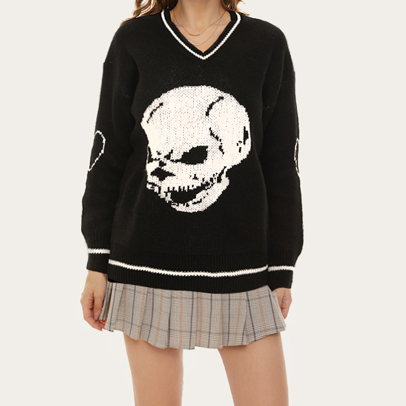 Womens V-ne Vest Skull Printed Sweater Loose Casual Knitted Comfortable Tops Street Retro Autumn Winter Jaets, 8160-b-black
Womens V-ne Vest Skull Printed Sweater Loose Casual Knitted Comfortable Tops Street Retro Autumn Winter Jaets, 8160-b-black