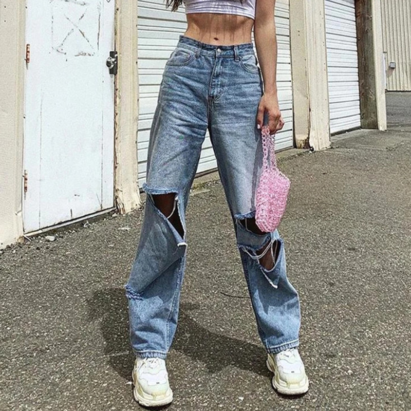 YICIYA Spring Autumn Harajuku Hollow Denim Pants Women Hot Pure Leisure Loose Slim Flare Trousers Mujer Hip Hop Denim Women LJ201127