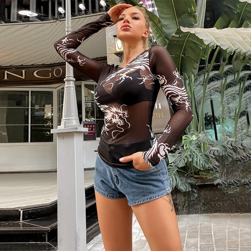 Chifirena Autumn Print O Neck T Shirt Women See Through Long Sleeve Top Pullover Black Tees T-shirts Female
Chifirena Autumn Print O Neck T Shirt Women See Through Long Sleeve Top Pullover Black Tees T-shirts Female