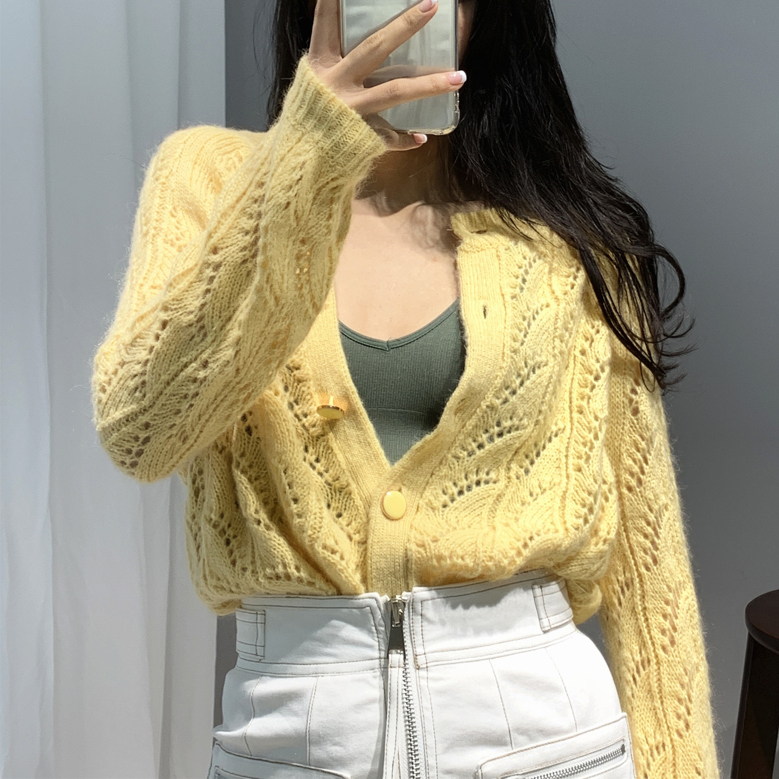 Hollow out Women Knit Sweater Single Breastd O-neck Five Color Loose Knitwear Coat Early Autumn Female Knitted Cardigan 201202