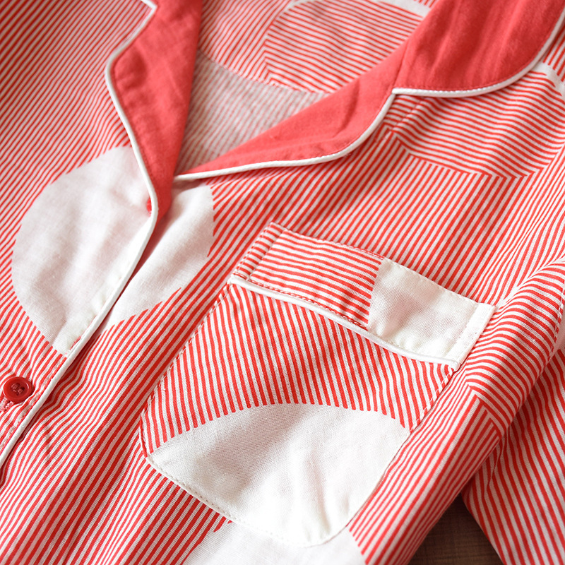 Summer New Casual Comfortable Simple Wind Short Sleeve Trousers Home Pj Set Double Layer Cotton Gauze Lapel Pajamas Suit T200429