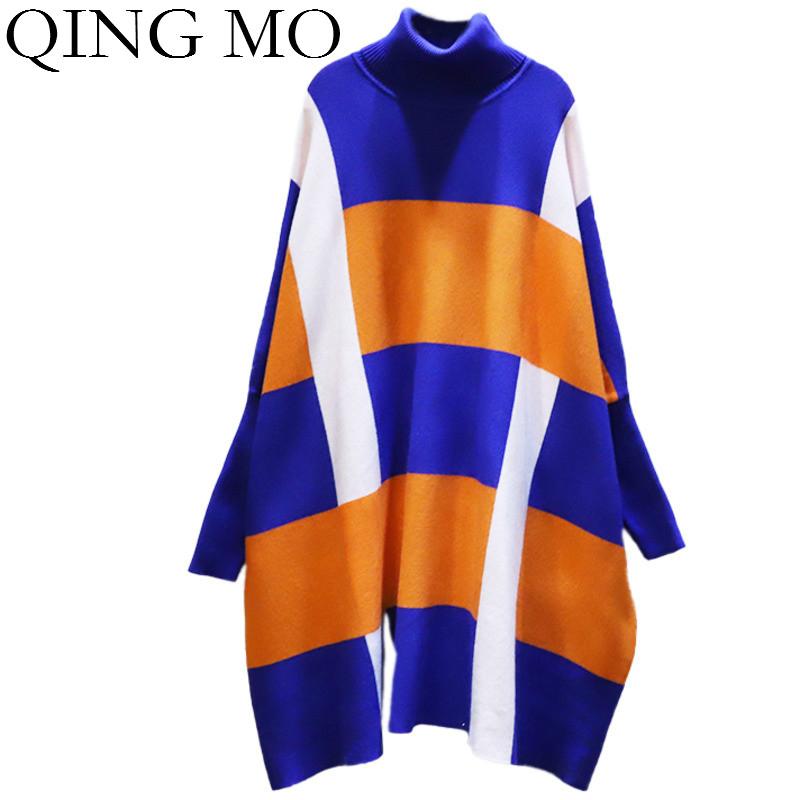 QING MO Blue Grey Women Patchwork Color Sweater 2020 Women Turtleneck Casual Sweater Female Knitted Dress ZQY6169
QING MO Blue Grey Women Patchwork Color Sweater 2020 Women Turtleneck Casual Sweater Female Knitted Dress ZQY6169