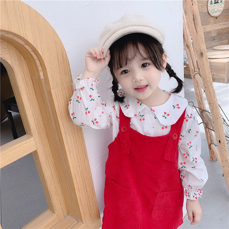 Humor Bear Fall Baby Girl Clothes Suit Spring Kids Clothing Suit Autumn Flower ShirtsCute Strap Dress Infant Clothing LJ201223