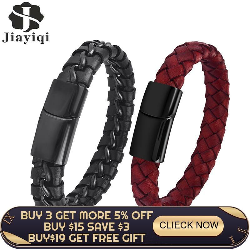 Jiayiqi Charm Leather Bracelets for Men Stainless Steel Magnetic Clasps Wristband Punk Black Red Braid Rope Bangles Male Jewelry
Jiayiqi Charm Leather Bracelets for Men Stainless Steel Magnetic Clasps Wristband Punk Black Red Braid Rope Bangles Male Jewelry