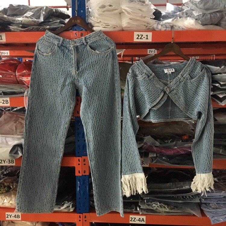 DEAT Autumn New Arrivals Long Tassel Sleeve Single Button Denim Short Jackethigh Waist Full Jeans Two Piece Set Women MK359 201119
