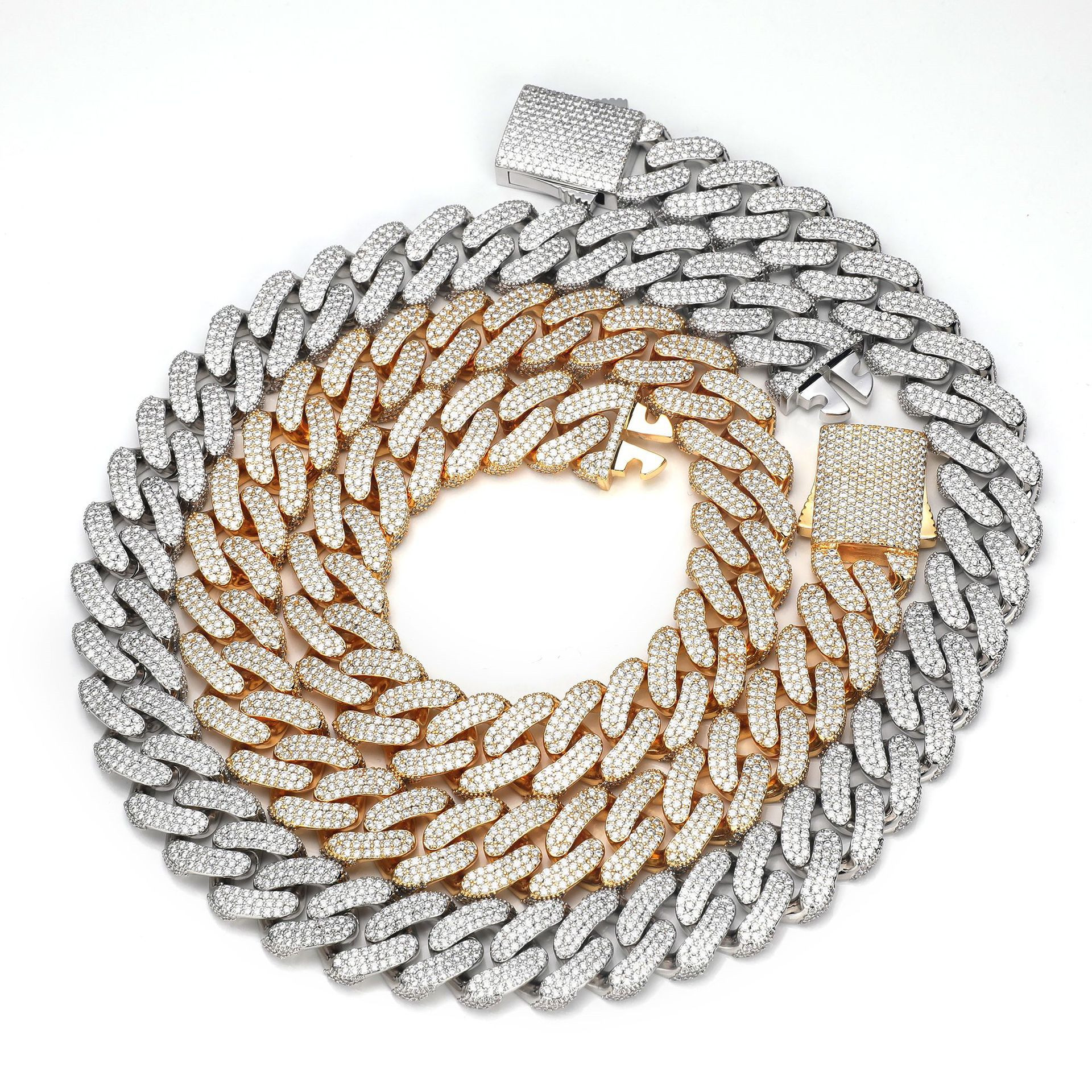 18mm 18inch-24inch Yellow White Gold Plated Bling CZ Miami Cuban Chain Necklace Links for Men Punk Jewelry