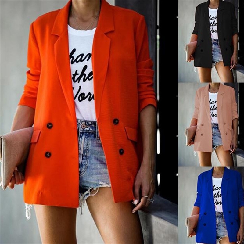 Women's New Style for Autumn and Winter Solid Color LongSleeved Coat Button Suit jackets for women ropa para mujer 201019