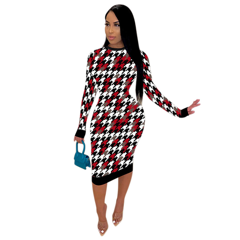 New Long Sleeve Dresses Women Plus Size 3XL 4XL Bodycon Dress Wholesale Causal Midi Skirt Sexy Hip Package Dress Bulk pencil skirts fall clothes 6915