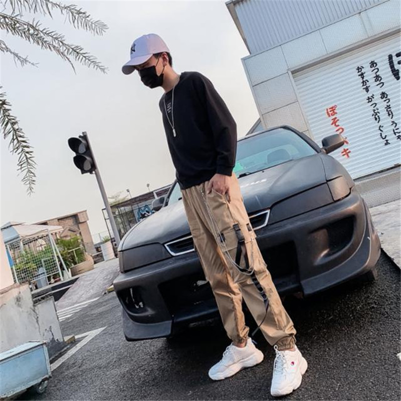 Women Men Cargo Pants Harajuku Chain Pockets Ankle Trousers High Waist Hiphop Safari Style Harem Streetwear 201109