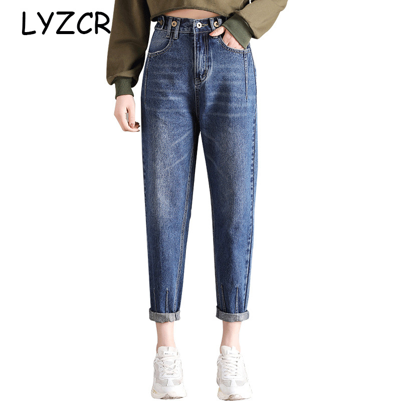 LYZCR Denim Boyfriend Jeans Women Loose High Waist Women's Jeans Boyfriends Ankle Length Ladies Jeans Pants Straight 201105
