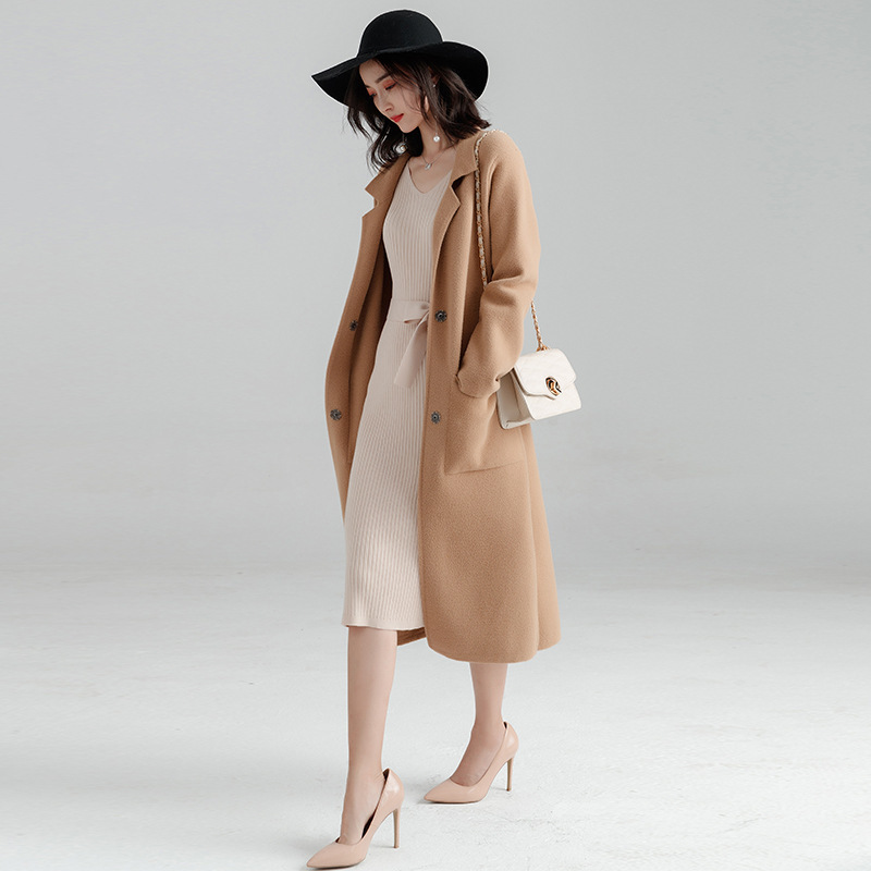 Office Lady Loose Womens Long Coats Outwear Winter Single Breasted Wool Blend Coat And Jacket Turn-down Collar Ladies Coats 201216
