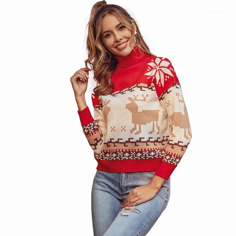 Women' High Neck Xmas Long Sleeve Reindeer Knit Pullover Ugly Christmas Sweaters1, Red 
Women' High Neck Xmas Long Sleeve Reindeer Knit Pullover Ugly Christmas Sweaters1, Red