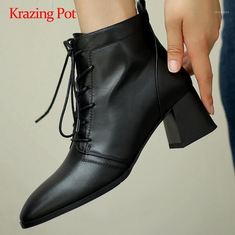 Krazing pot work boots genuine leather cross-tied handmade square toe thick high heel zipper office lady dress ankle boots L151, Black
Krazing pot work boots genuine leather cross-tied handmade square toe thick high heel zipper office lady dress ankle boots L151, Black