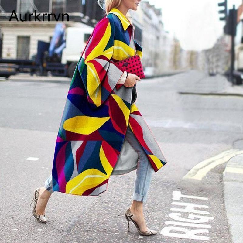 Aurkrrvn Fashion Women Long Wool Coat Winter High Street Batwing Sleeve Woman Blend Wool Overcoat for Office Lady Elegant Outfit 201216