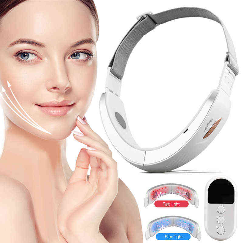 NXY Face Care Devices Ckeyin Facial Massager Double Chin Removal Face Lifting Belt Vibration Machine Led Photon Therapy Tighting Slimming Reducer 0222