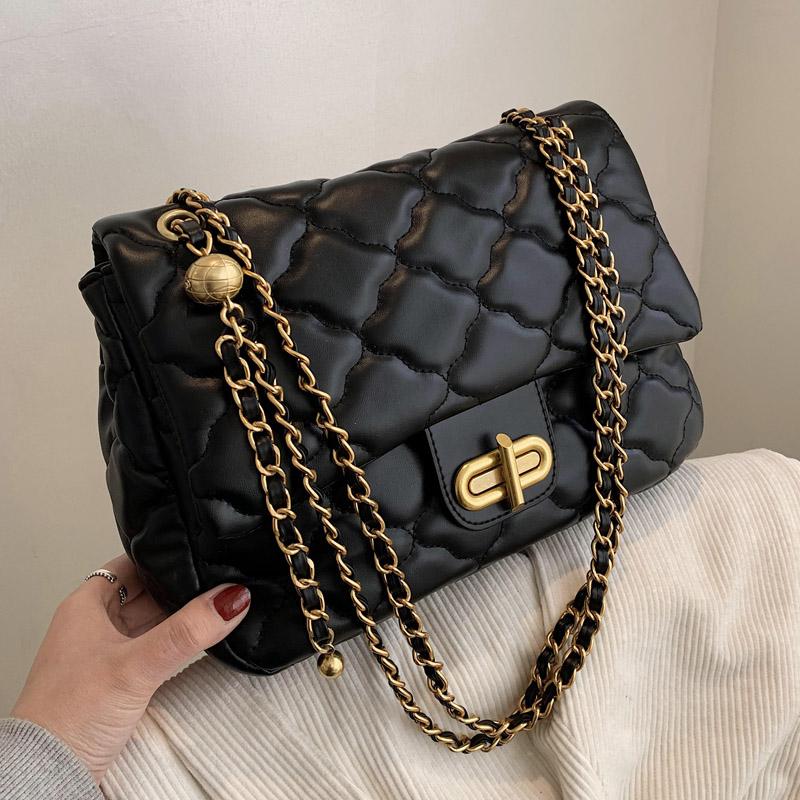 2021 new style PU soft leather fashion large-capacity shoulder bag autumn and winter women's designer chain messenger bag, Black
2021 new style PU soft leather fashion large-capacity shoulder bag autumn and winter women's designer chain messenger bag, Black